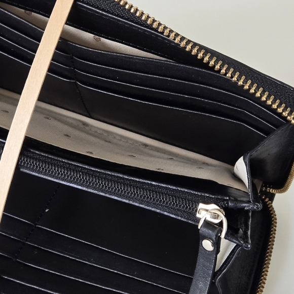 KATE SPADE Large Leather Wallet Black Grey Houndstooth Print Zip Around - Picture 10 of 16